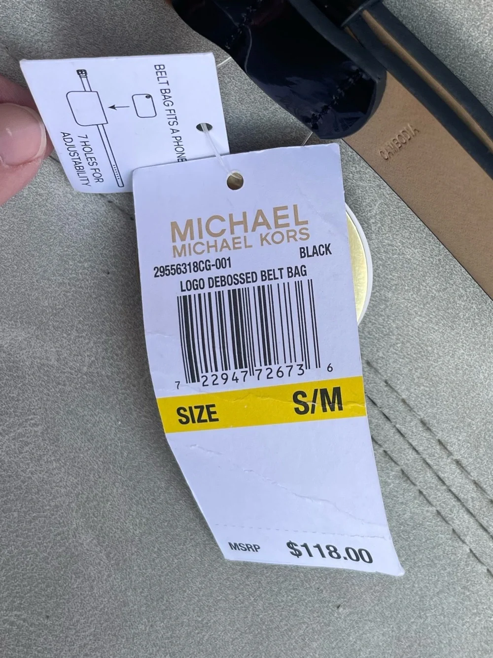 Michael Kors Black Patent MK Logo Belt Bag with Gold Plaque